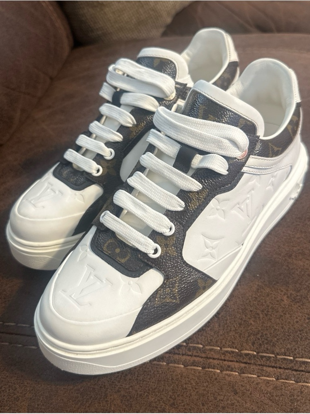 Louis Vuitton Time Out Sneaker White and Brown Monogram Low-Top